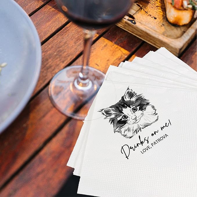 Custom Pet Cocktail Napkins for Wedding, Personalized Photo Napkins for Cat, Custom Wedding Cocktail, Bridal Shower, Engagement Party