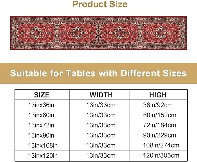 Vintage Boho Red Table Runner,Elegant Mid Century for Home Farmhouse Kitchen Table Dining Coffee Room Garden Party Wedding Decor 13x90in