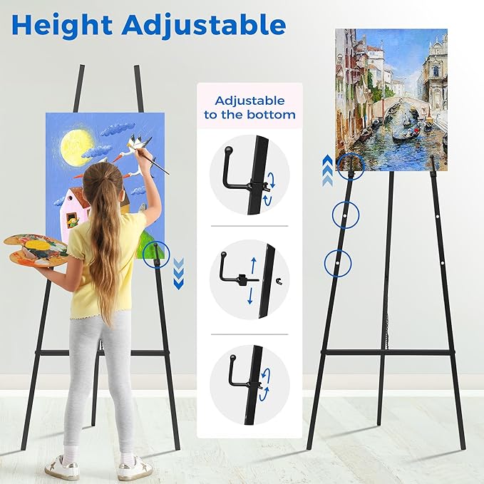 ARTASY 57" Black Easel Stand for Wedding Signs, Posters, Portable Artist Easel for Painting Canvas, Display Easel for Home and Office