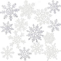 Winter Snowflake Cutouts - Glitter Paper Snowflake Decorations - 50Pcs White & Silver Double-Side Christmas Cutouts for Holiday Winter Wonderland Bulletin Board, Frozen Party Decor