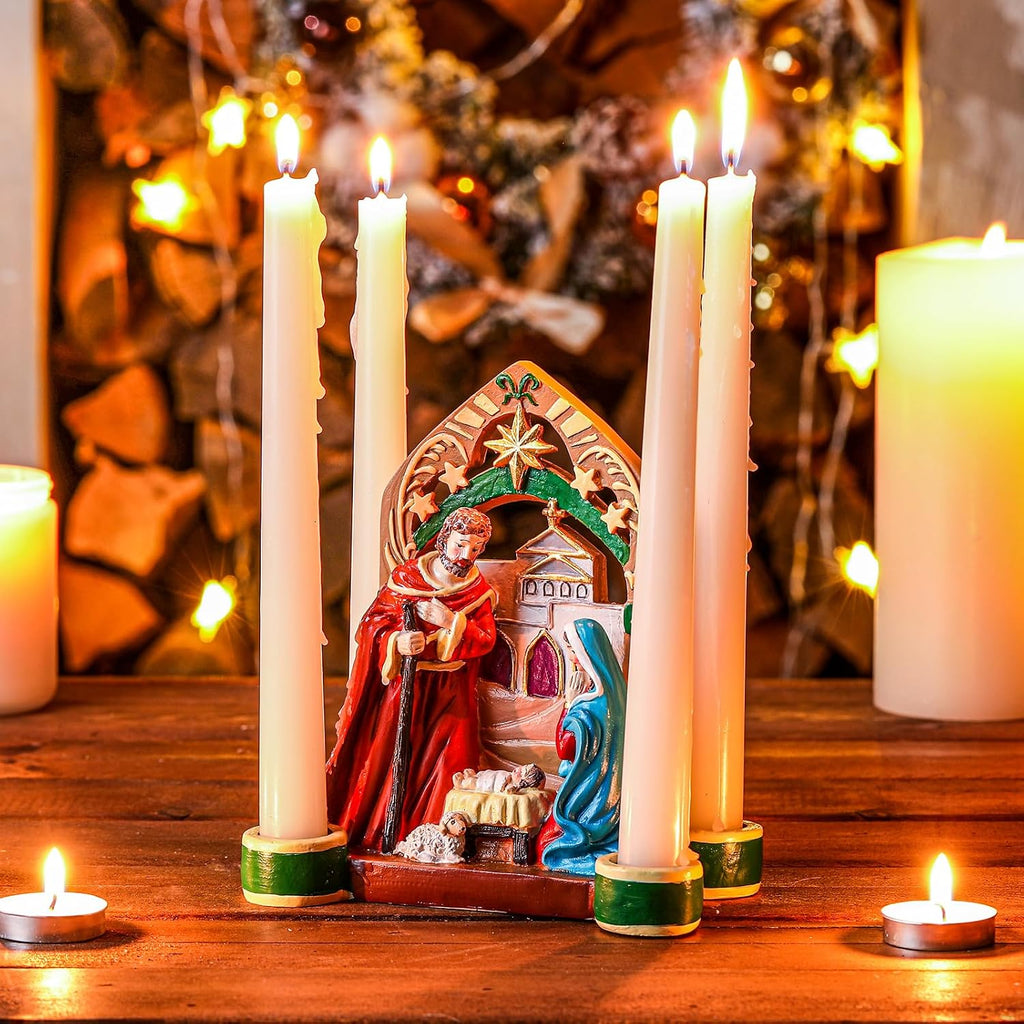Nativity Advent Decorations Advent Candle Holder Holy Family Nativity Scene with Arch Candle Holder Religious Decors for Christmas Supplies(Multicolor)