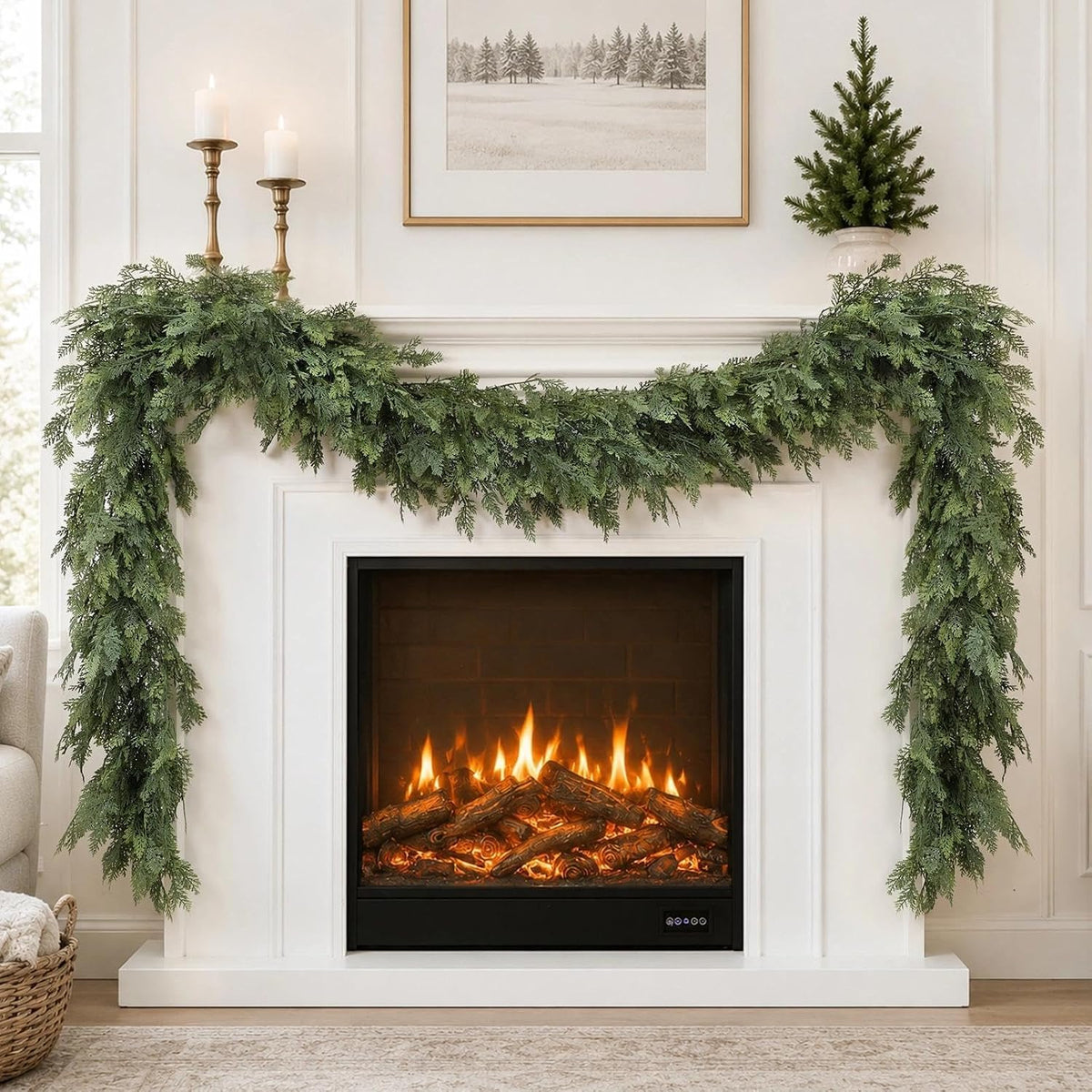 christmas garland 9ft decorations real touch cedar cypress, main product view