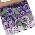 Floroom Artificial Flowers 25pcs Real Looking Lavender Purple Ombre Colors Foam Fake Roses with Stems for DIY Wedding Bouquets Bridal Shower Floral Centerpieces Party Tables Home Decorations