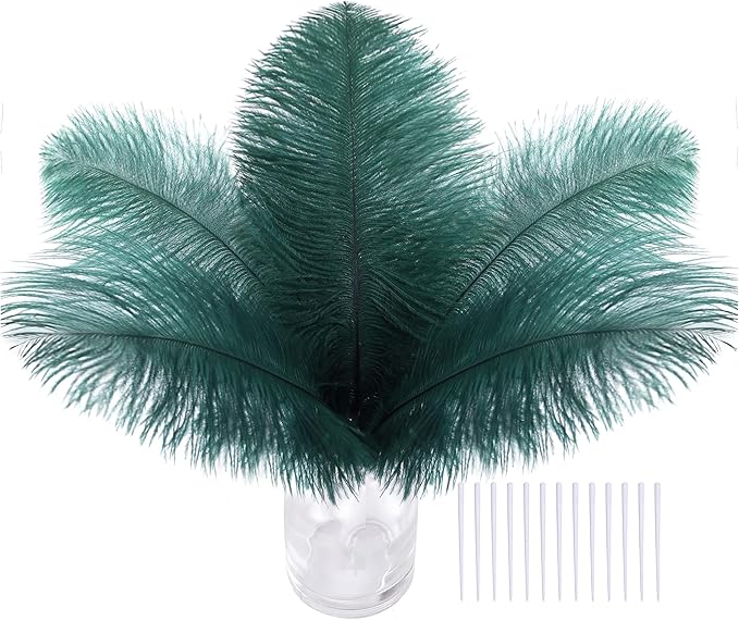 SOGUGOM Green Craft Ostrich Feathers - 30PCS 8-10 inch Ostrich Feathers Kit for Centerpieces, Kindergarten Crafts, Dream Catchers and DIY Projects(Dark Green)