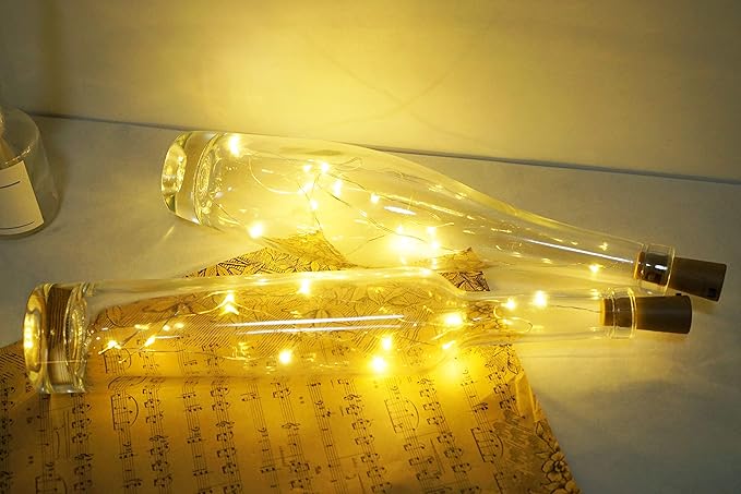 Wine Bottle Lights with Cork, 12 Pack Battery Operated 12 LED Cork Shape Silver Wire Colorful Fairy Mini String Lights for DIY, Party, Christmas, Halloween,Wedding Decor (Warm White)