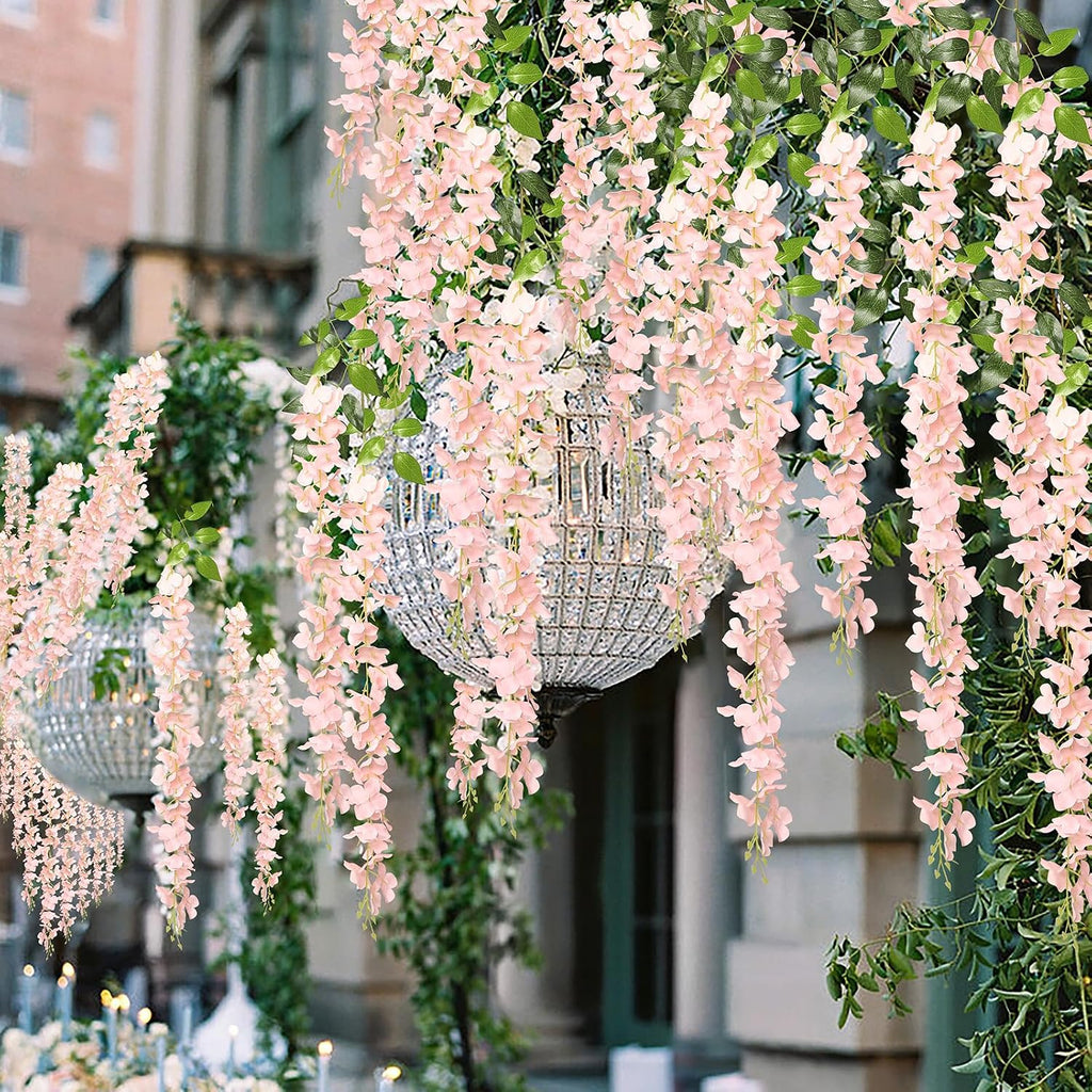 pauwer wisteria hanging flowers, 24pcs artificial wisteria, blush, package contents