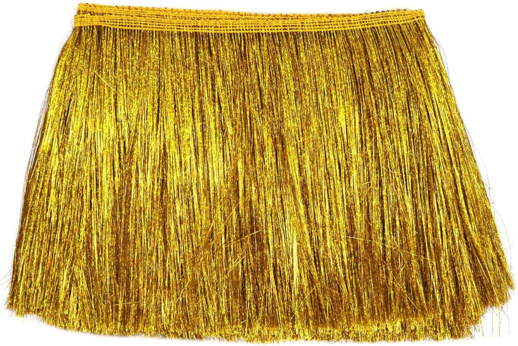 YYCRAFT 8' Wide Dance Costume Fringe Trimming - Shiny foil Effect Party Decor (5 Yards, Laser Gold)