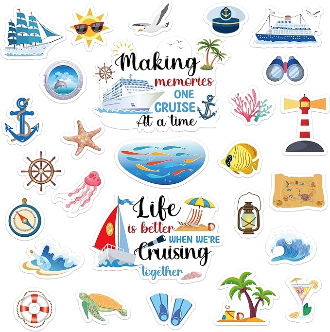 Cruise Door Decorations Magnetic, 27 Pcs Large Nautical Cruise Ship Magnets for Door Funny Carnival Sea Navigation Door Magnets for Door Decorations Fridge Car Cabin Party Supplies