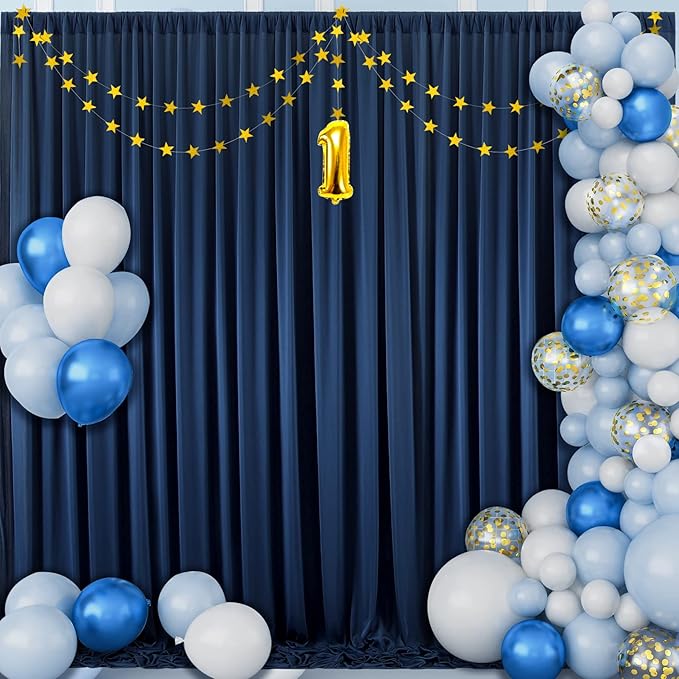 30 ft x 10 ft Wrinkle Free Navy Blue Backdrop Curtain for Parties,Polyester Photo Backdrop Drapes, Thick Background 6 Panels 5ft x 10ft for Baby Shower Wedding Birthday Party Backdrop Stand