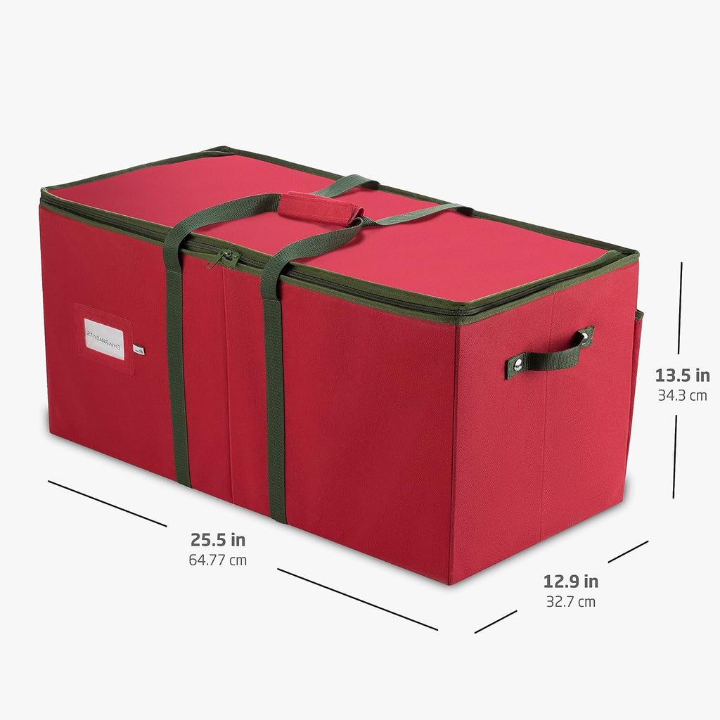 ZOBER Large Christmas Ornament Storage Box - Stores 128 3" Ornaments, With Dividers - Ornament Organizer Storage Box, Durable Christmas Containers Holder - Extra Pockets, Dual Zipper - Red