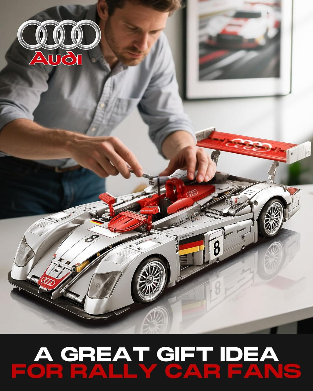 mocburiku audi r8 lm-p 24h le mans winner on a desk or shelf