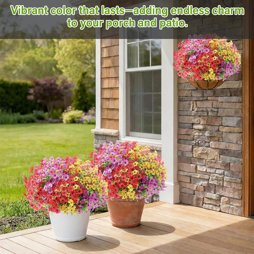 Artificial Flowers Fake Plants for Outdoors Summer Decoration, 13 Bundles Silk Realistic UV Resistant Faux Flowers for Outside Planter Porch Yard Patio Garden Home Indoor, Mix