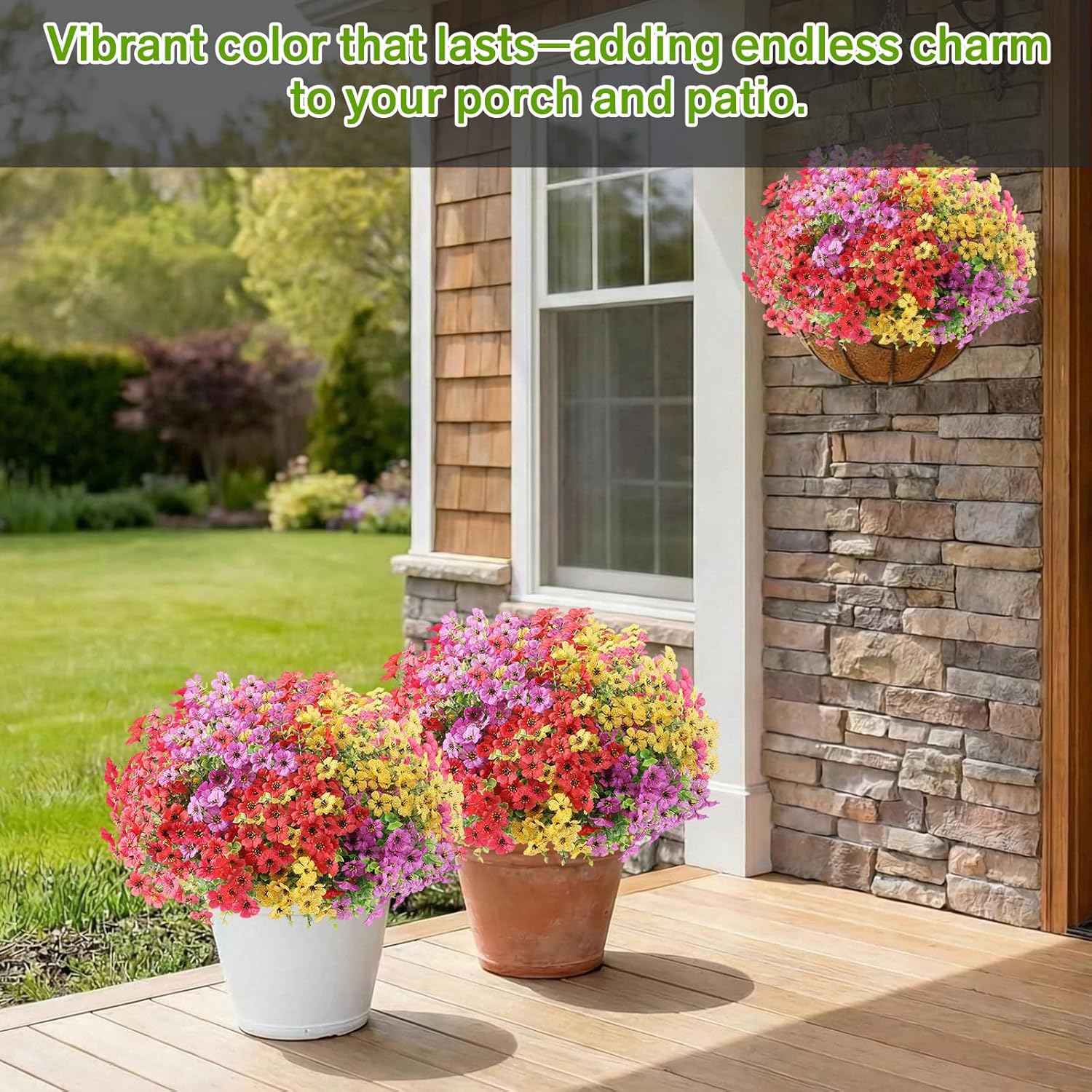 Artificial Flowers Fake Plants for Outdoors Summer Decoration, 13 Bundles Silk Realistic UV Resistant Faux Flowers for Outside Planter Porch Yard Patio Garden Home Indoor, Mix