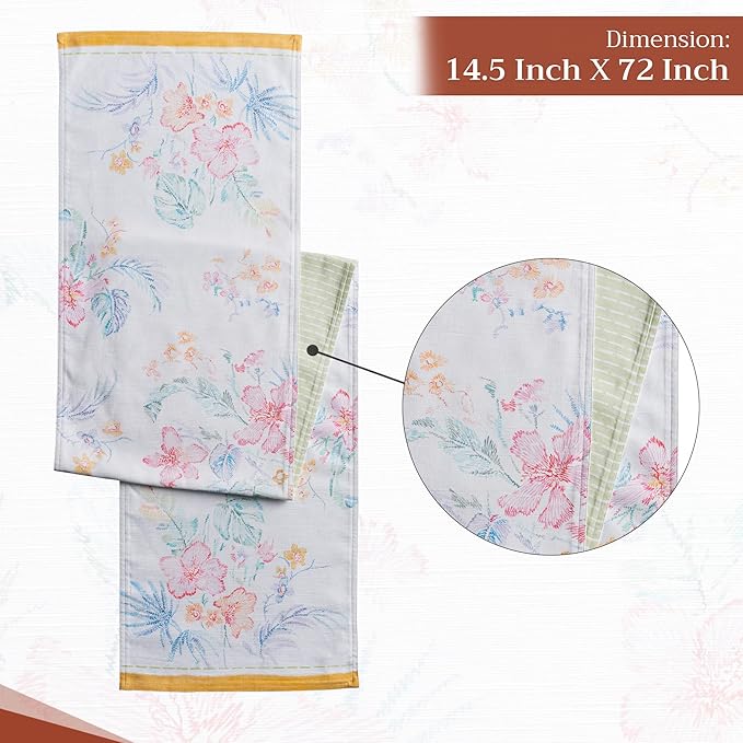 Maison d' Hermine Table Runner 100% Cotton Double Layer Table Runners 72 inches Long Decorative for Home Kitchen Dining Party Wedding Bridal Shower Spring Summer (Paradise Island, 14.50" x 72")
