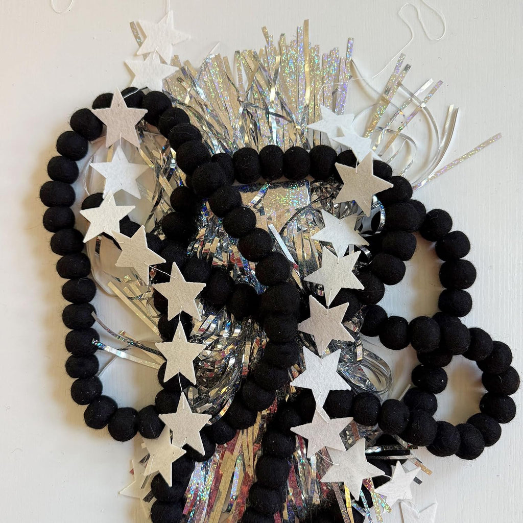 black felt ball garland, wool pom pom garland, view 9