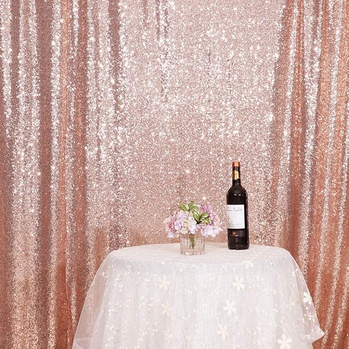 Eternal Beauty Rose Gold Sequin Backdrop, 8x10 Ft Glitter Background Curtains for Shimmer Photography Party Wedding Birthday Back Drop Decor
