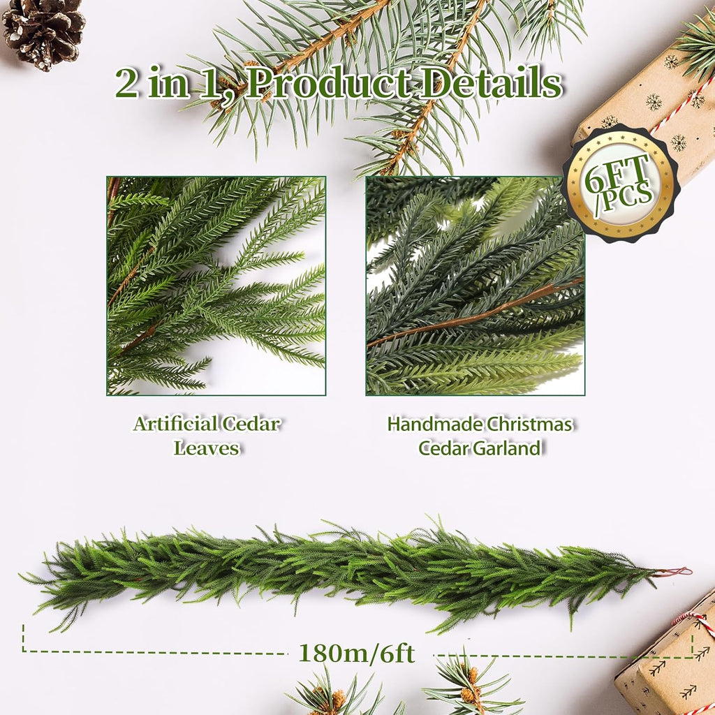 6ft 2pcs norfolk pine garland - realistic christmas, side view