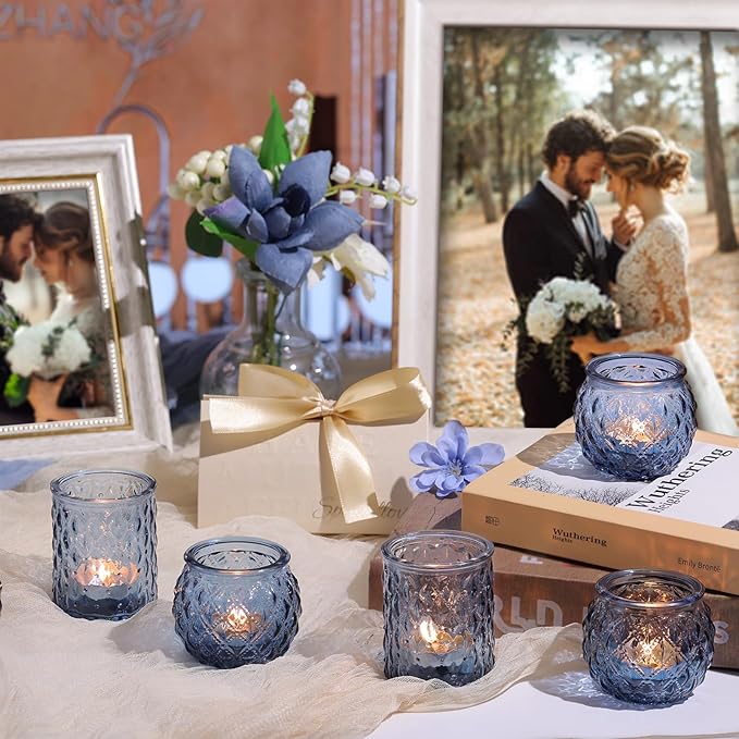 36pcs Assorted Blue Votive Candle Holders, Blue Candle Holders for Wedding Table Decor, Tea Lights Candle Holder for Table Centerpiece, Bridal Shower, Baby Shower Decorations