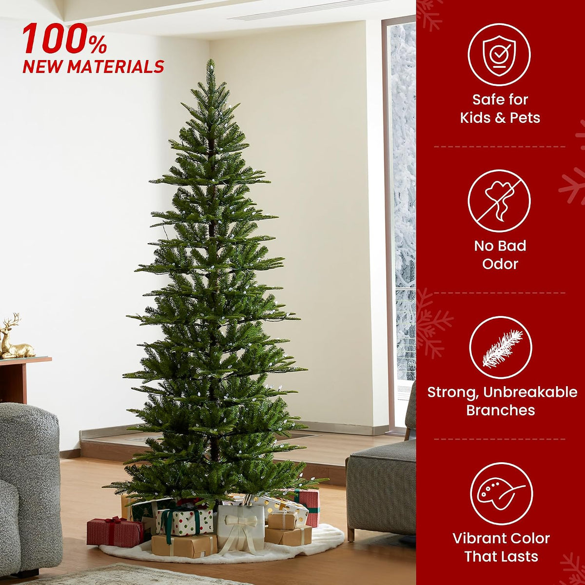 glitzhome 7.5ft prelit artificial christmas tree, cascade evergreen, front angle view