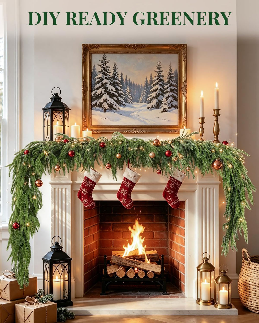 6 ft norfolk pine garlands, real touch christmas, side view