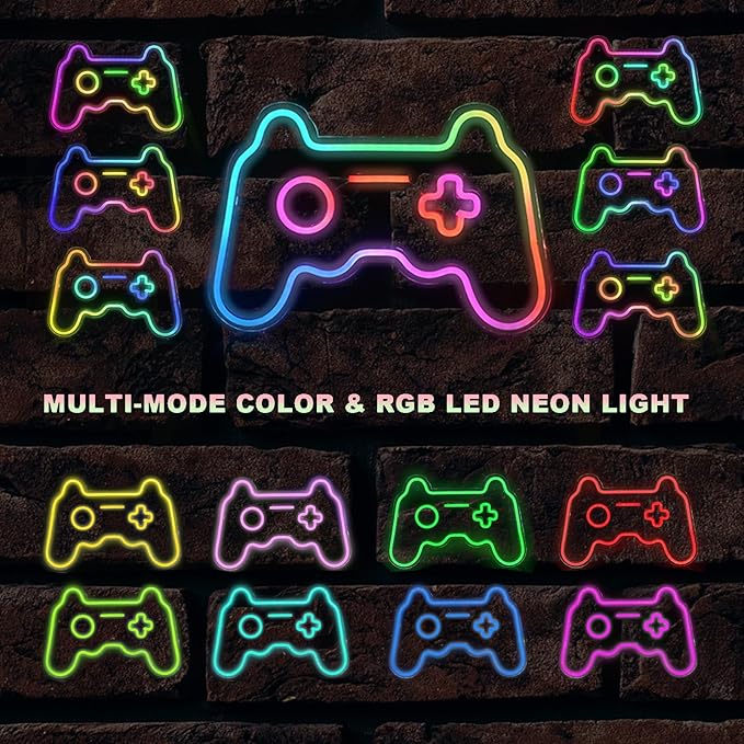 Ineonlife Gamer Neon Sign, Dream Colorful Game Controller Neon Light for Wall, Game Room Decor, USB Powered Gaming Neon Signs with Remote Control Gift for Boys Bedroom