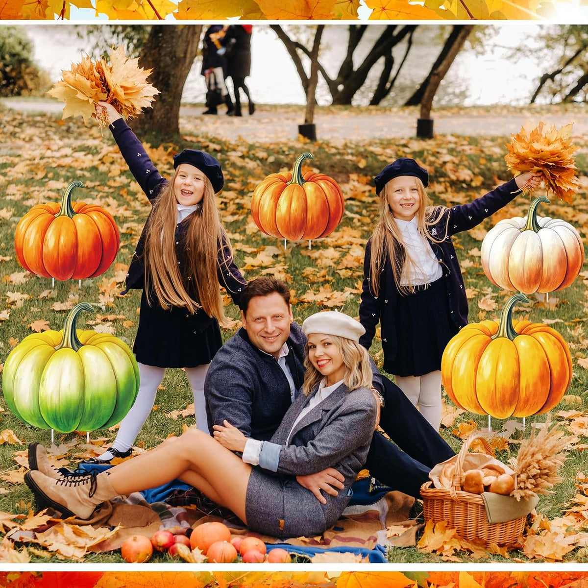 10 Pcs Fall Thanksgiving Lighted Pumpkin Yard Sign Stake Decor