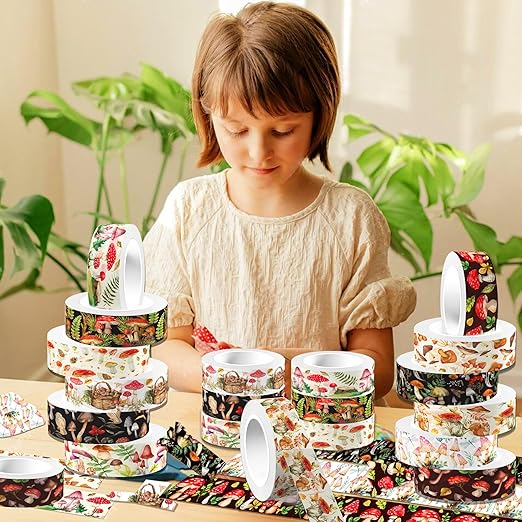 Adirasenotek 12 Rolls Mushroom Washi Tape Set,Vintage Washi Tape Decorative Paper Stickers Decorative Tape,DIY Art Crafts Wrapping Decor for Gifts Wrapping