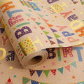 Aimyoo Colorful Birthday Wrapping Paper Roll - 17 Inch X 32.8 Feet - Gold Foil Happy Birthday Lettering, Cupcake & Flags Design Gift Wrap for Kids, Baby Showers