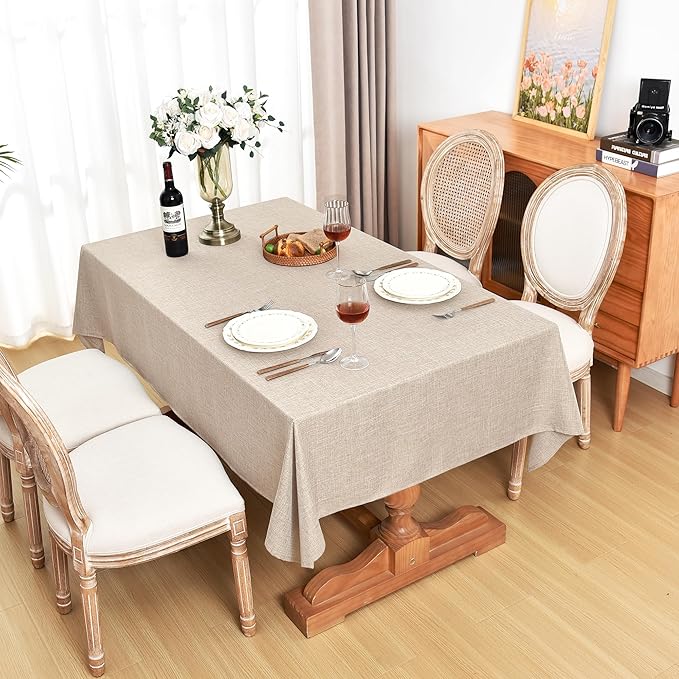 Fitable Beige Square Tablecloths 2 Pack, Linen Look Fabric Table Clothes, Rustic Holiday Table Covers for Kitchen Dining, Outdoor Picnic, Farmhouse (54 x 54 Inch)