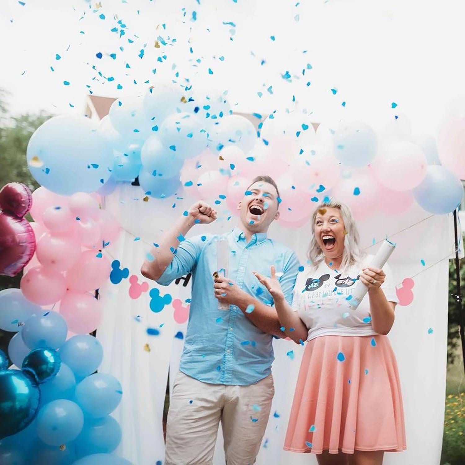 PrimePure Gender Reveal Confetti Cannon, Heart Shaped, Blue Paper, 2 Pack
