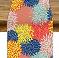 Dahlia Flowers Table Runner Colorful Floral Teal Grey Pink Yellow Blue Abstract Table Runner Kitchen Dining Party Decor Living Room, 13x60 Inch