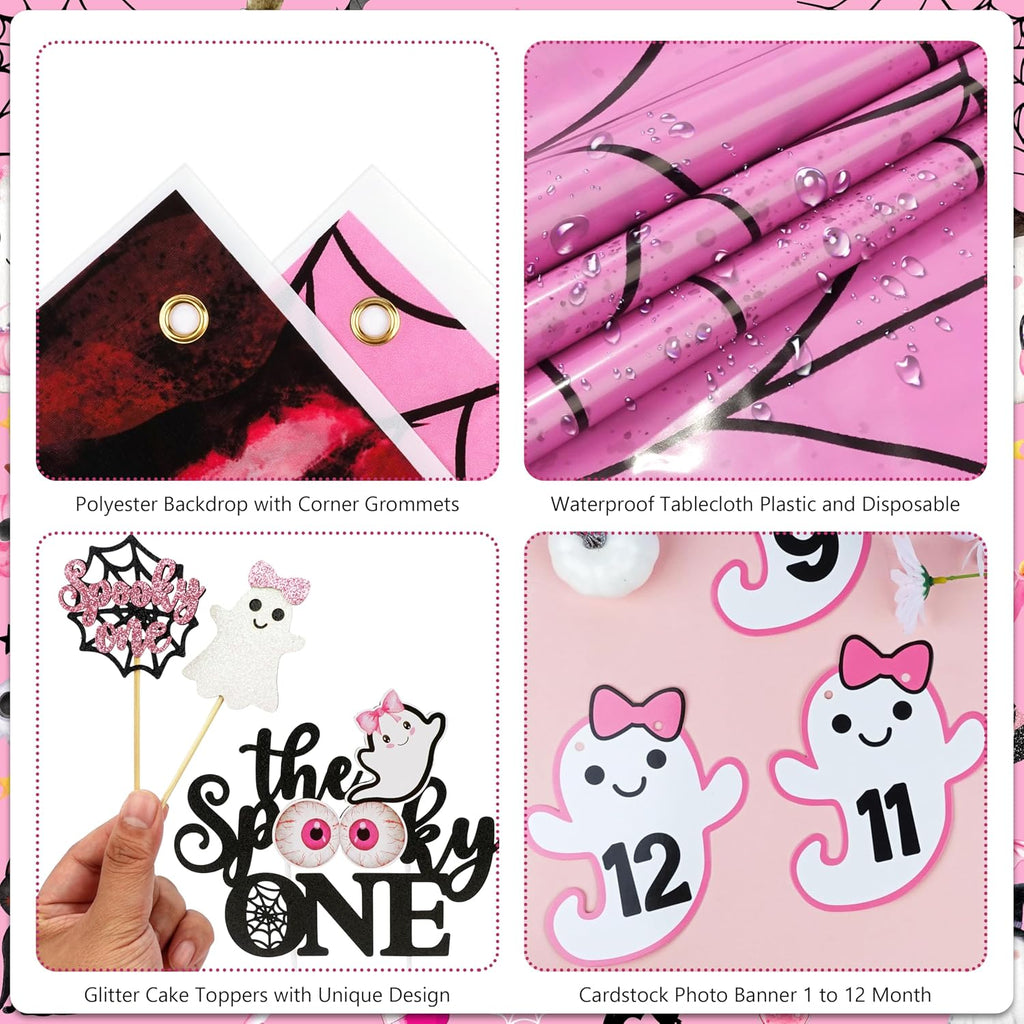 pink spooky one birthday decorations girl halloween 1st showing dimensions