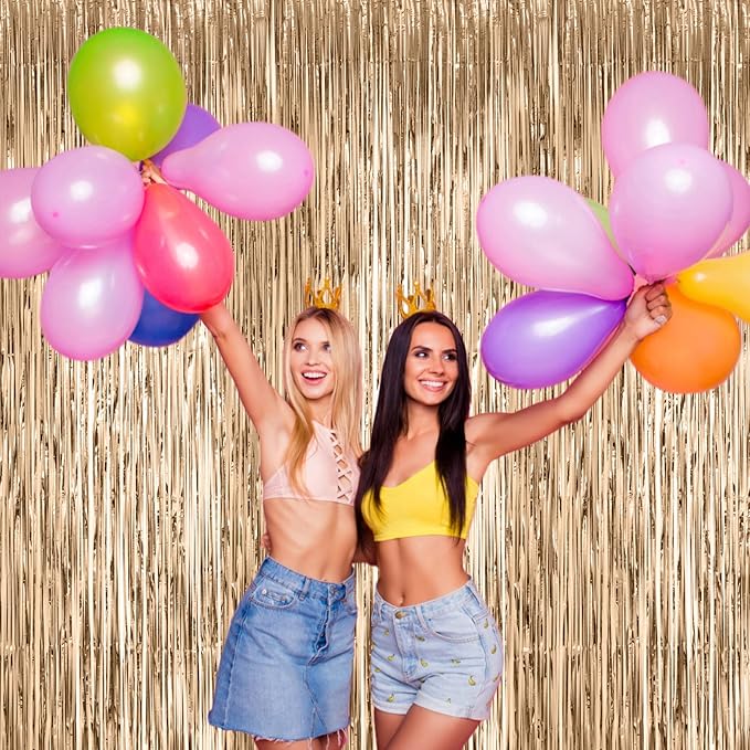 4 Pack Champagne Foil Fringe Backdrop Curtains, Tinsel Streamers Birthday Party Decorations, Fringe Backdrop for Graduation, Baby Shower, Gender Reveal, Disco Party