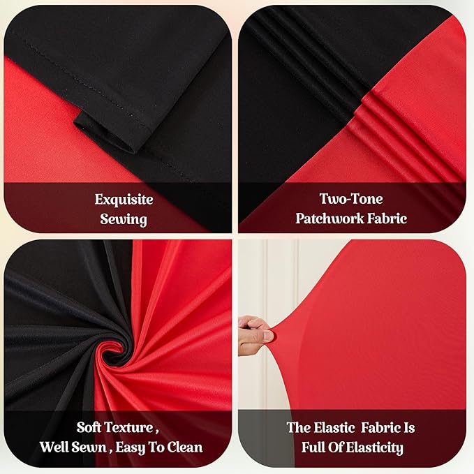 Red Black Arch Backdrop Cover for Wedding, Set of 2 Stretchy Spandex Fitted Arch Stand Cover for Baby Shower, Birthday Party Decor, Chiara Backdrop Cover with Double-Sided Design(7.2FT 6FT)