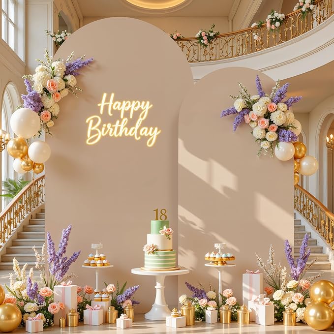 Nude Arch Backdrop Cover for Wedding, 7.2FT 6FT Set of 2 Stretchy Spandex Fitted Arch Stand Cover for Baby Shower, Birthday Party Decor, Chiara Backdrop Cover with Double-Sided Design