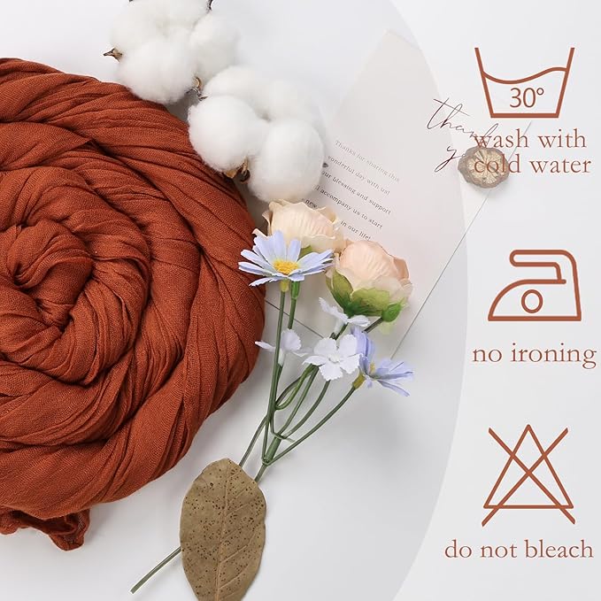 12 Pack Fall Thanksgiving Table Runner Terracotta Cheesecloth 10ft Boho Gauze Fabric Cheese Cloth Burnt Orange Table Runner 35 x 120 Inch Rustic Sheer for Wedding Décor Party Centerpiece Decoration