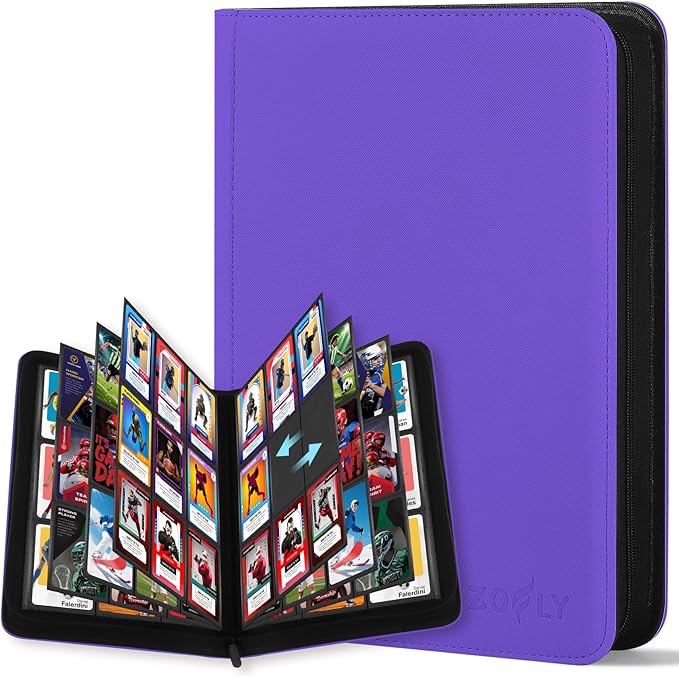 Trading Card Binder 9 Pocket, Zofly Zipper Card Collection Binder Album, Sturdy 540 Side-Loading Card Folder Holder for MTG, TCG, Sports Cards, Game Cards, Purple