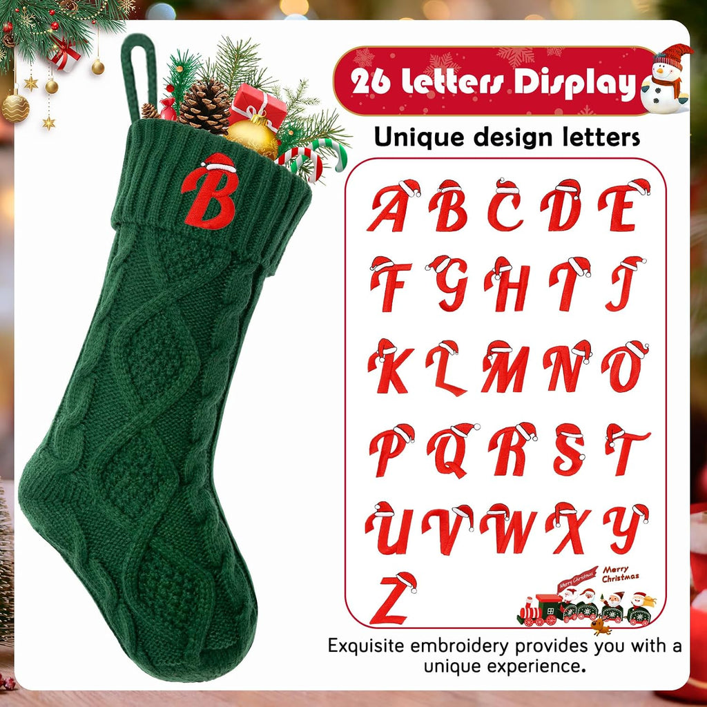 Christmas Stockings with Initials, Personalized Custom 18" Large Embroidered Monogram Knit Kids Xmas Stocking Holiday Party Fireplace Family Hanging Stocking Decoration Red Letter M