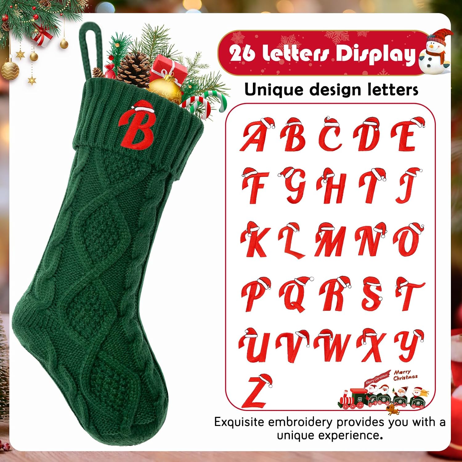 Christmas Stockings with Initials, Personalized Custom 18" Large Embroidered Monogram Knit Kids Xmas Stocking Holiday Party Fireplace Family Hanging Stocking Decoration Red Letter M
