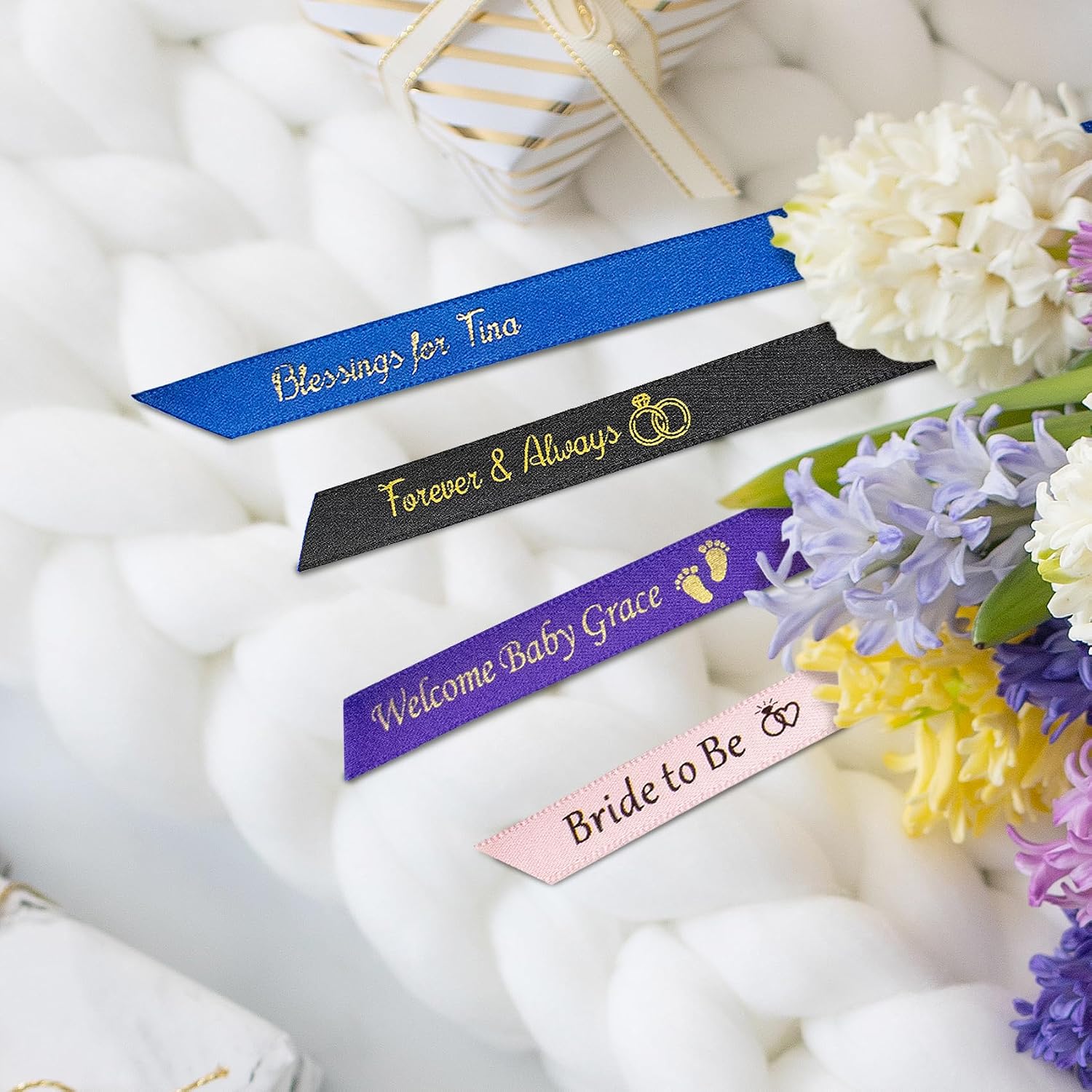 Personalized Ribbons Bows with Name 30 50 100 PCS for Bridal Shower Wedding Birthday Favors Custom Made Cut Ribbons Customized Assembled Bows with Safety Pins