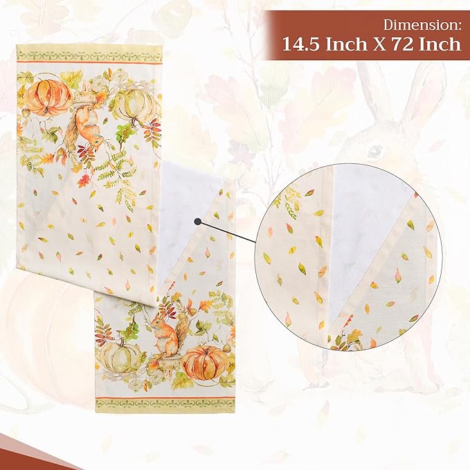 Maison d' Hermine Table Runner 100% Cotton Single Layer Table Runners 72 inches Long for Thanksgiving Christmas Decorations Home Kitchen Dining Party Wedding (Pumpkin Passion, 14.5" x 72")