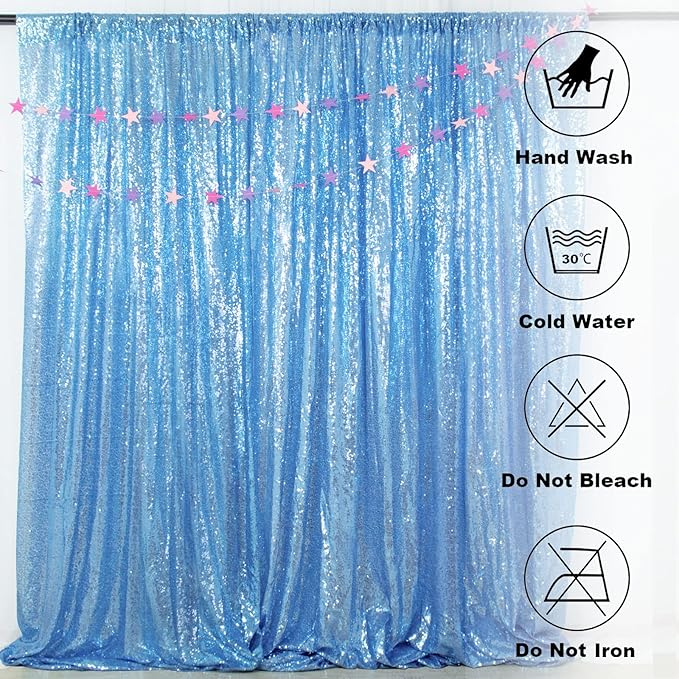 ShinyBeauty Baby Blue Sequin Backdrop 10FTx10FT - Sparkling Light Blue Wedding & Party Photo Background