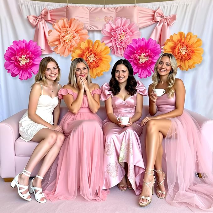 SUNBEAUTY 6 PCS Hot Pink and Orange Paper Flowers Decorations Crepe Paper Flowers 12 in Tissue Paper Flowers Decorations for Wall Birthday Party Baby Bridal Shower Office Classroom Wedding Carnival