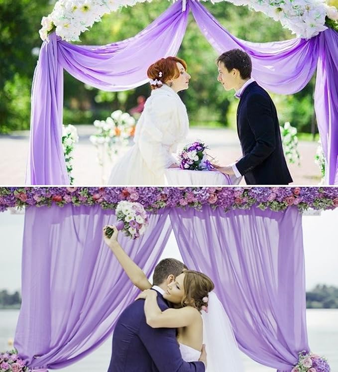 8 Panels Wedding Arch Draping Fabric 28" x 20Ft Wedding Arch Drapes Chiffon Fabric Drape Sheer Backdrop Curtain for Weddings Party Ceremony Baby Shower Arbor Drapery Reception Ceiling Decor(Lavender)
