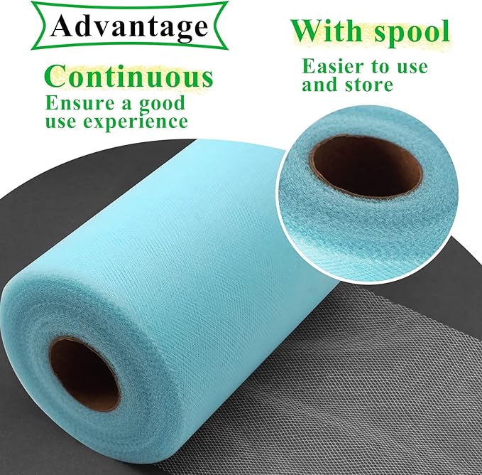 Light Blue Tulle Fabric Rolls 6 Inch by 100 Yards (300 feet) Fabric Spool Tulle Ribbon for DIY Tutu Bow Baby Shower Birthday Party Easter Wedding Decorations Christmas Craft Supplies
