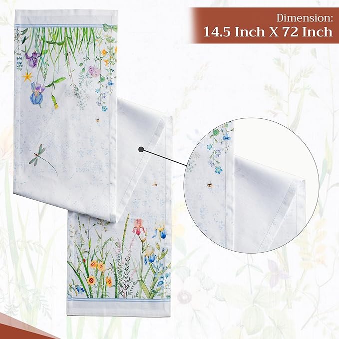 Maison d' Hermine Table Runner 100% Cotton Single Layer Table Runners 72 inches Long Decorative for Home Kitchen Dining Party Wedding Bridal Shower Spring Summer (Fleurs De Mai, 14.50" x 72")