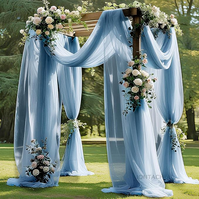 Wedding Arch Draping Fabric 29" x 19Ft Sheer Drapes for Backdrop Wedding Ceremony Reception Ceiling Decor Curtain Baby Bridal Shower Decoration (Dusty Blue, 3 Panels)