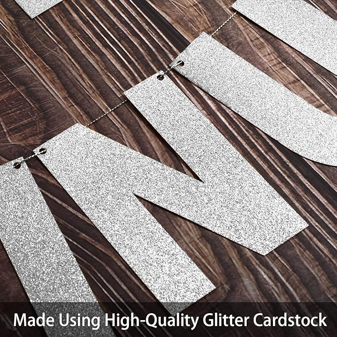 TaoBary 112 Pcs DIY Letter Kit Glitter Customizable Banner Letters Include 107 Letters and Numbers 3 Rope and 2 Needles for Birthday Halloween Christmas Wedding Valentine Party Decor(Silver)