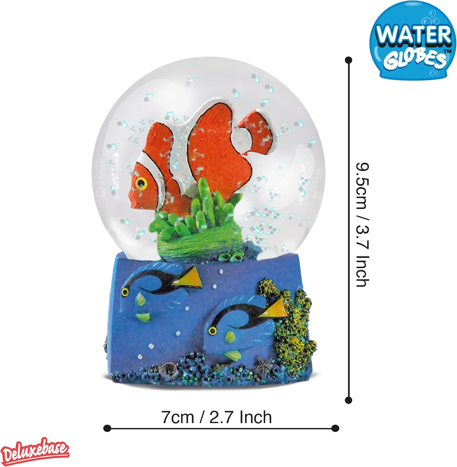 Water Globe - Reef Fish from Deluxebase. Snow Globe with Clown Fish or Blue Tang Figurine. Glass Glitter Globe with Resin Figurine and Molded Base. Great Home Decorations, Novelty Decor and Fish Gift.