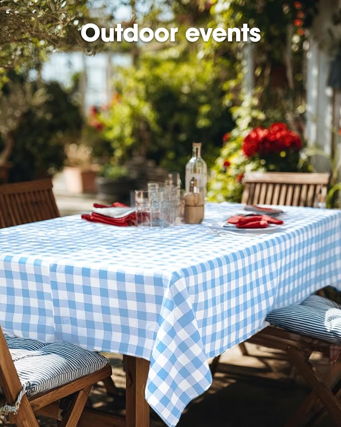 Pureegg Plastic Table Cloth Disposable 10 Pack, 54 x 108 Inch Table Cloths, Party, Picnic, Decorative Gingham Tablecloths, Rectangle, Blue and White Checkered Cover, Leakproof & Sturdy, Blue Plaid